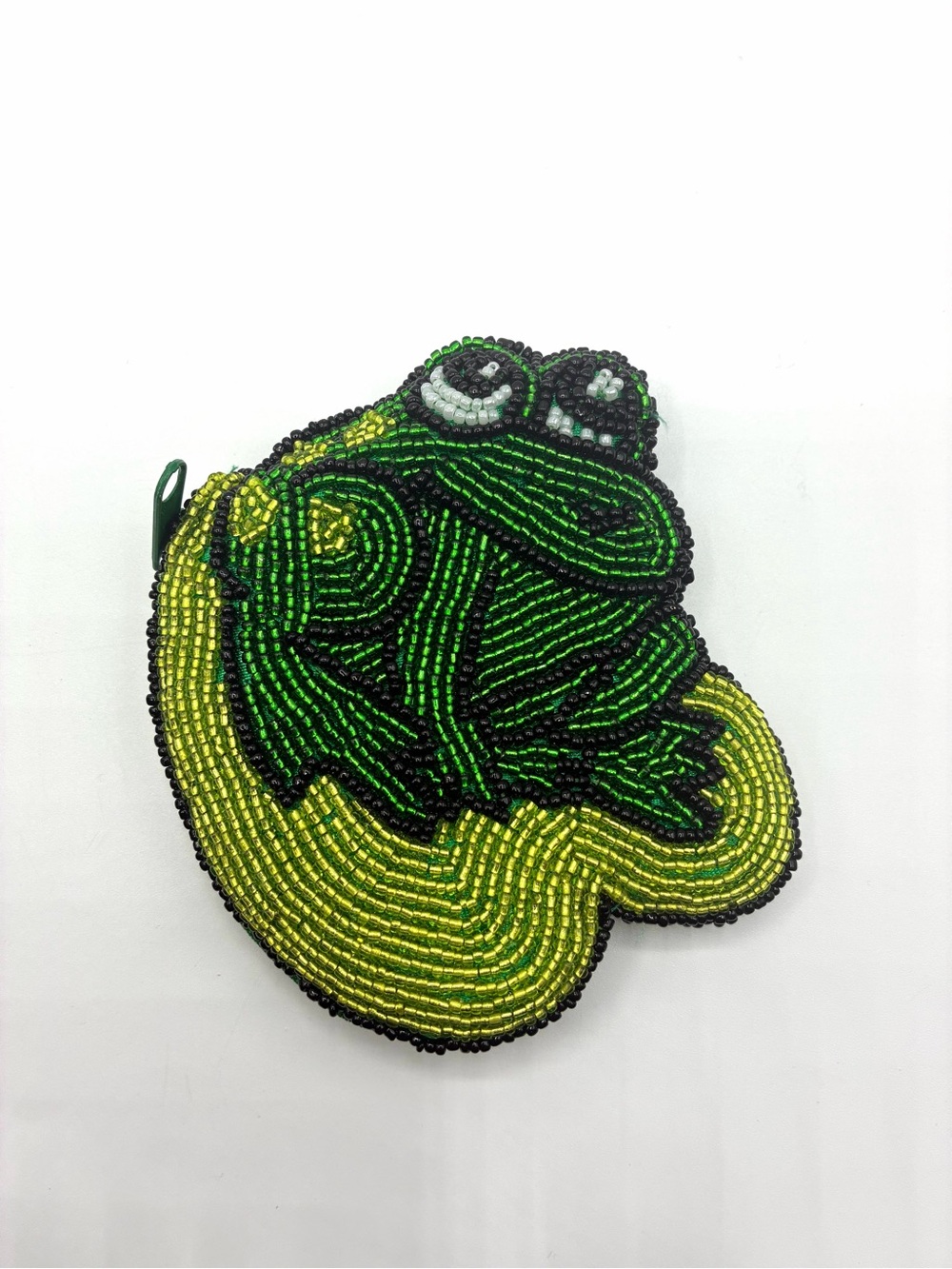 Beaded Frog Coin Purse Zipper Pouch Green Yellow Novelty - Picture 2 of 8